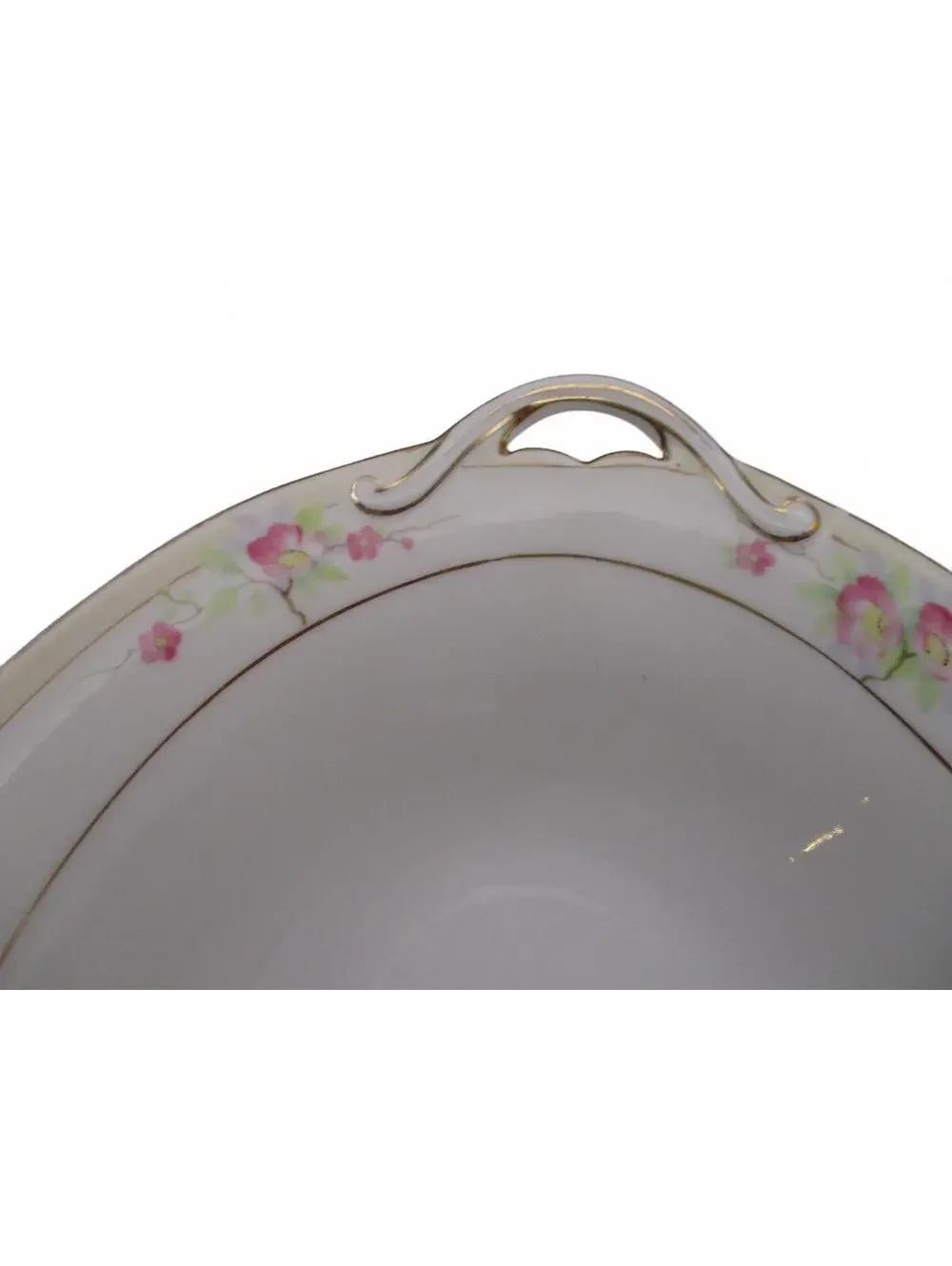 Antique Noritake Nippon Hand Painted Handled Oval Serving Bowl Pink Floral 1911